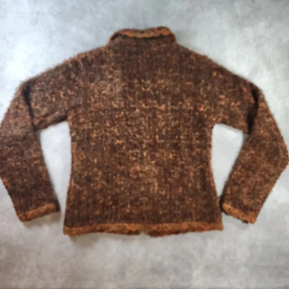 Carole Little Womens M Brown Boucle Wool Blend Cardigan Ruffle Collar Y2K